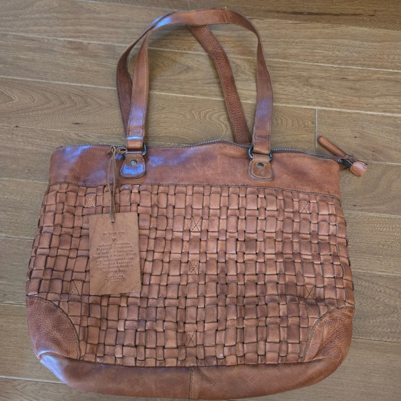 Vilenca Holland Handbags - Vilenca Holland Brown Leather Woven Tote Laptop Shoulder Bag Bohemian Cottage